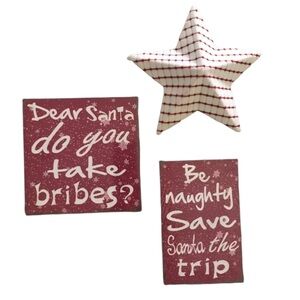 Christmas Wall Decor Set of 3 Farmhouse Red White Traditional Humor Statement